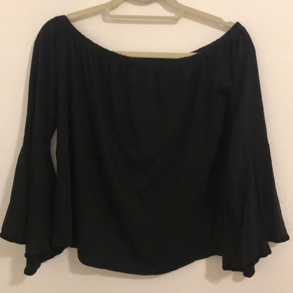 off the shoulder black top with velvet ends